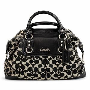 COACH Ashley Signature Monogram Satchel Black Gray $358